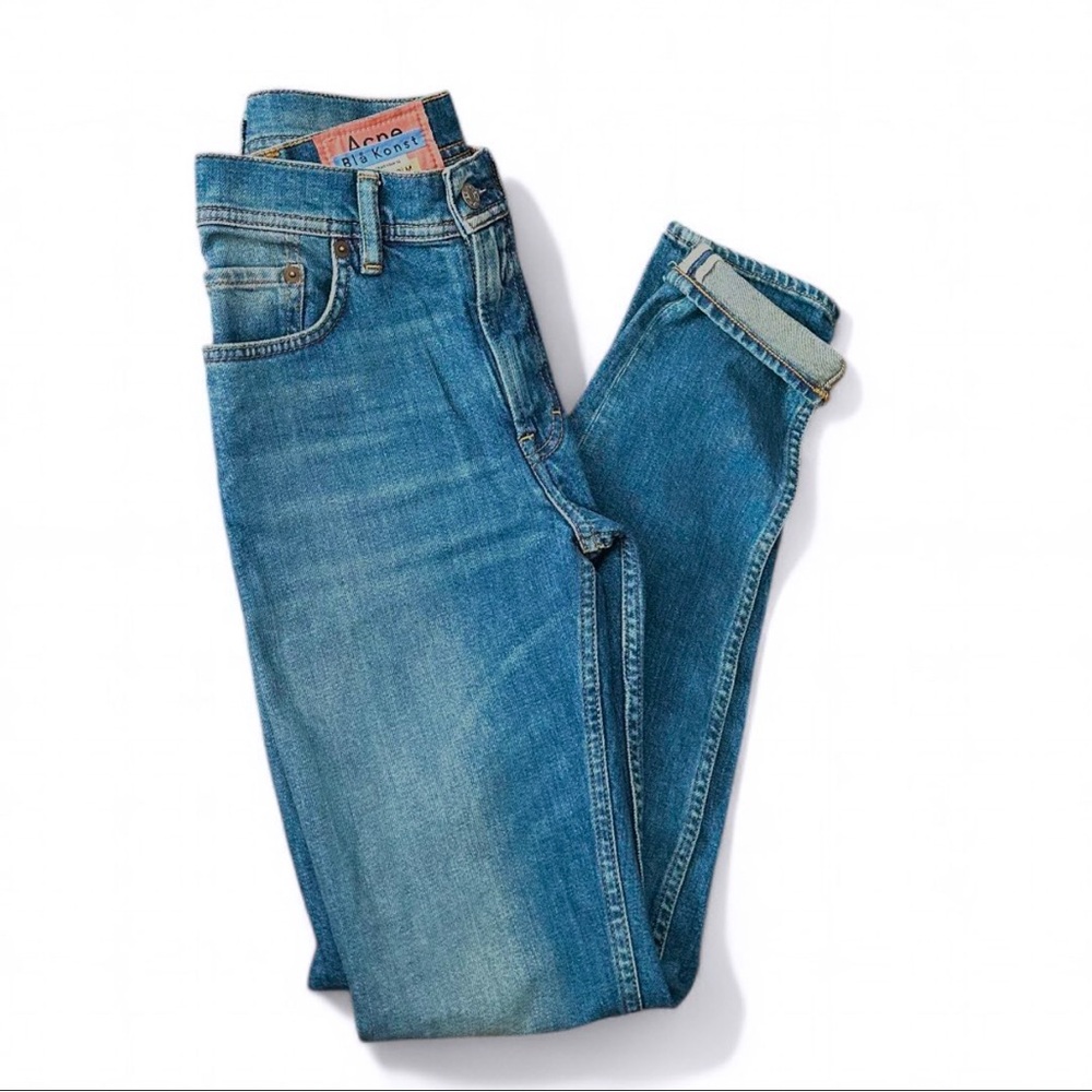 Acne Studios Blå Konst Melk Mid-Rise Slim-Fit Blue Jeans Size 25